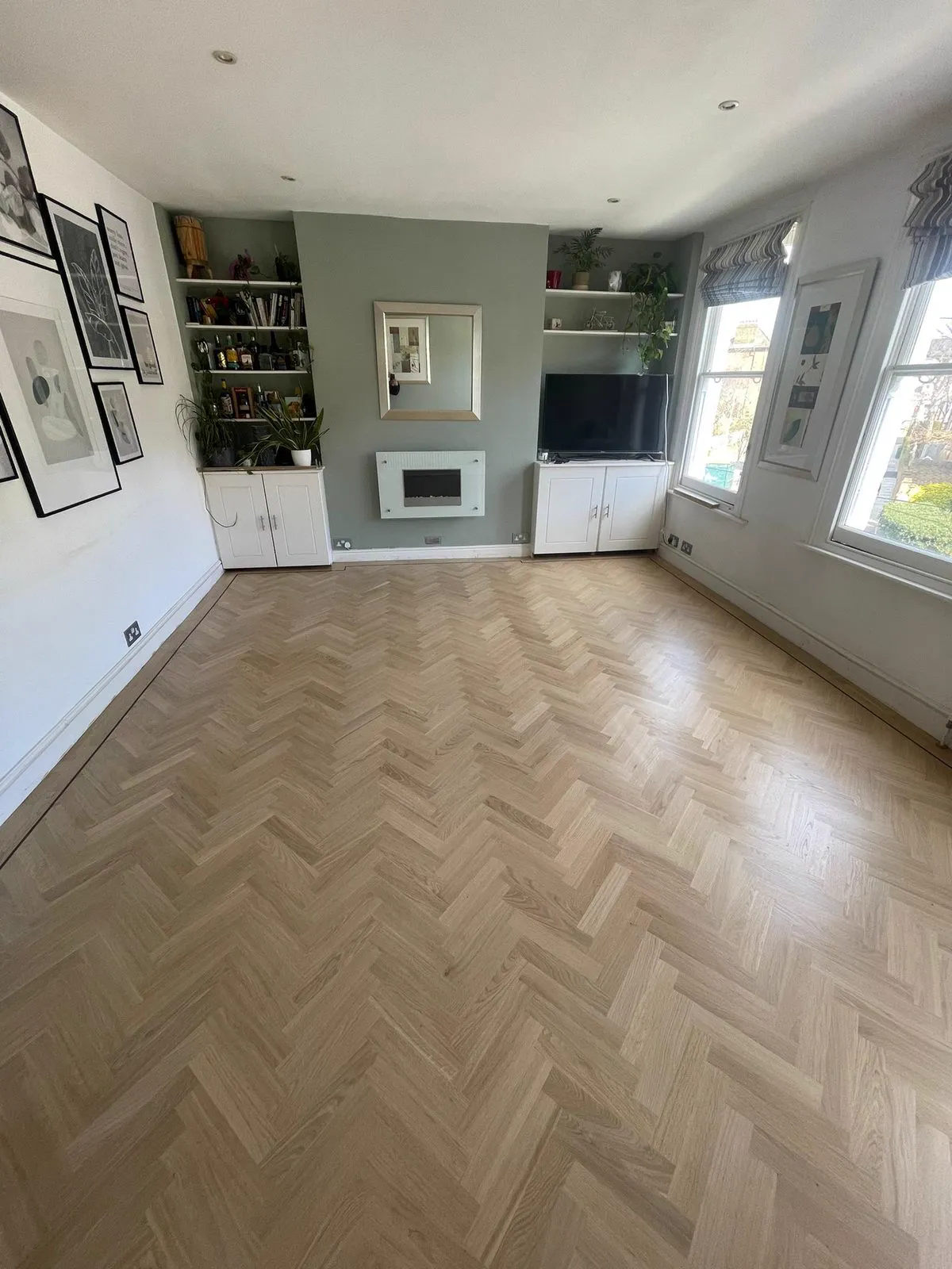 Original parquet floor restored in a Clapham SW4 living room