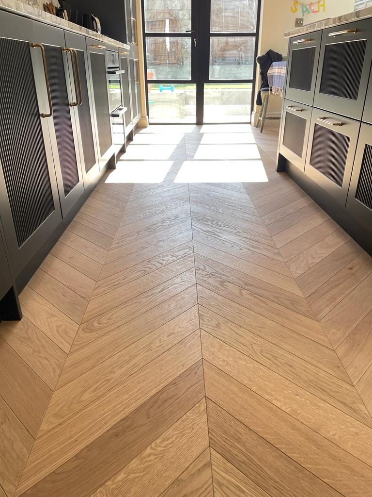 Chevron oak floor in a Dulwich kitchen extension