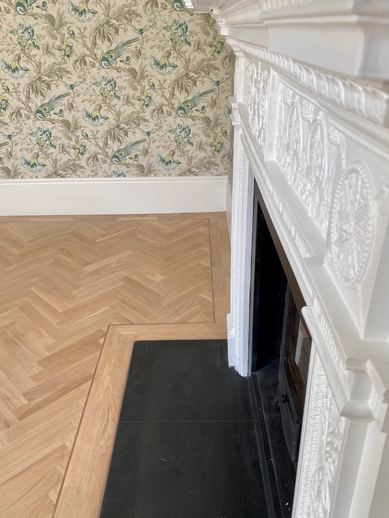 Herringbone oak floor fitted by Howard Naish