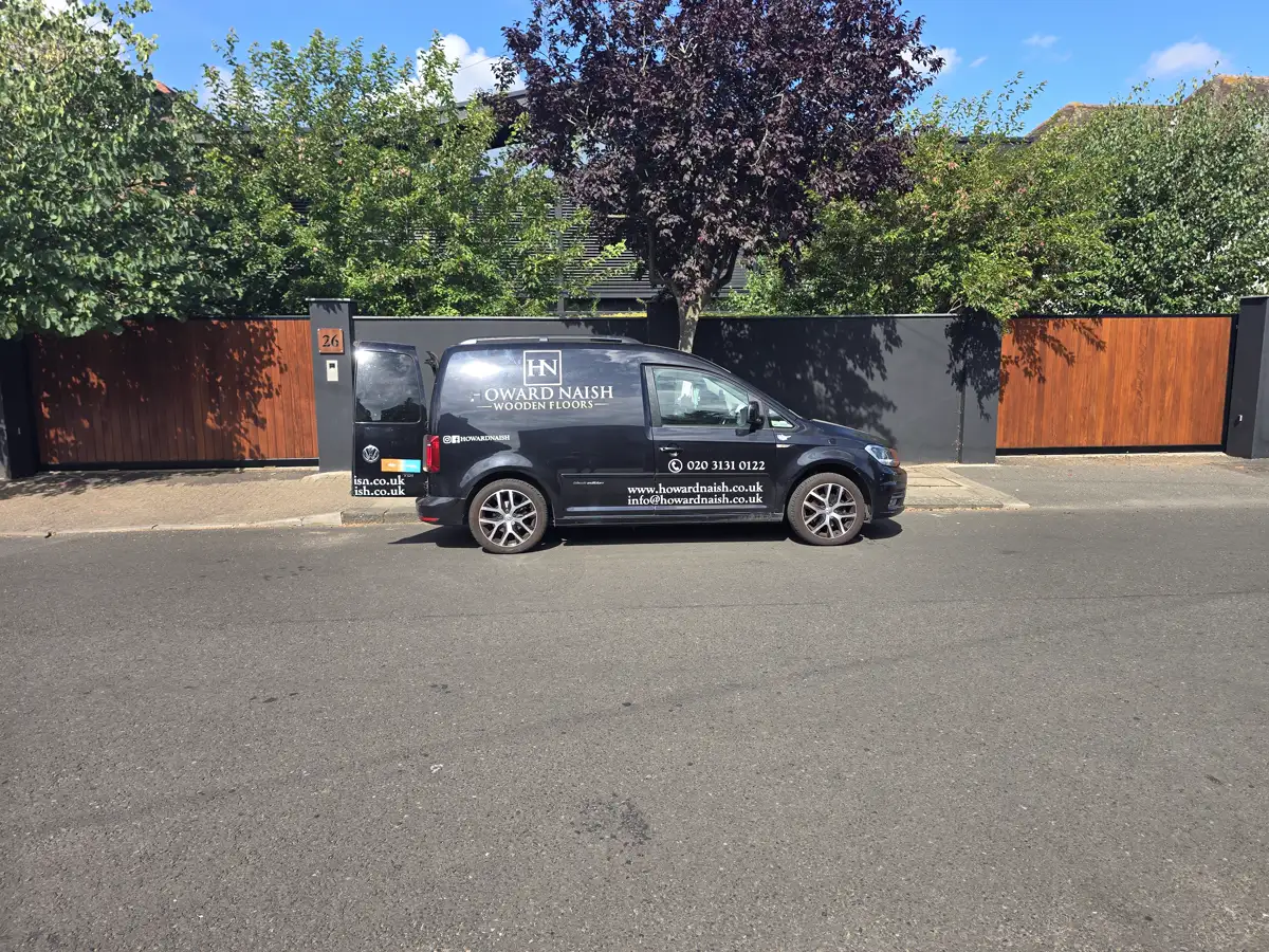 Howard Naish van outside a Richmond home with freshly re-oiled hardwood driveway gates and front door