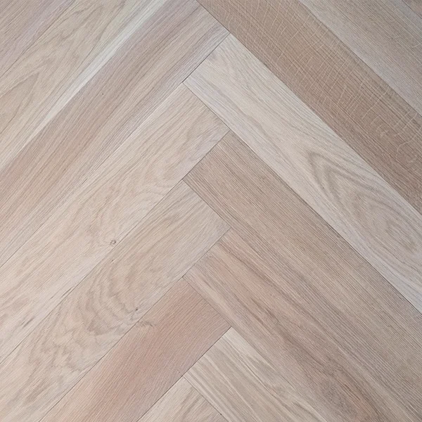Staki Blanc engineered oak herringbone flooring